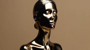 Minimalistic Female Mannequin Head in Gold and Black. Generative AI photo