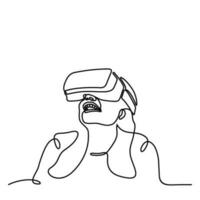 Woman wearing virtual reality glasses device. Metaverse concept. Continuous line. Hand drawn. One line. line art. Logo design. Vector. illustration vector