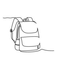 Backpack, school bag for school students in continuous line style. Back to school concept. Hand drawn, line art. Icon. Graphic design, vector, illustration vector