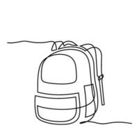 Backpack, school bag for school students in continuous line style. Back to school concept. Hand drawn, line art. Icon. Graphic design, vector, illustration vector