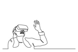 mujer vistiendo virtual realidad lentes dispositivo. metaverso concepto. continuo línea. mano dibujado. uno línea. línea Arte. logo diseño. vector. ilustración vector