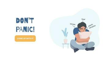 Do not panic banner with a man having a panic attack. For psychologists, help with stress and depression vector