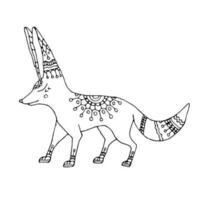 vector ilustración de un joven fennec zorro caminando. colorante libro o tarjeta postal, lineal dibujo en manchado vaso estilo. patrones y botánico ornamento