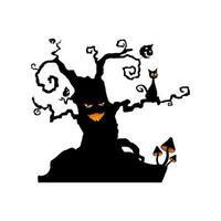 Vector illustration of a silhouette of a scary tree with glowing eyes. Scary Halloween character, to decorate banners and invitations