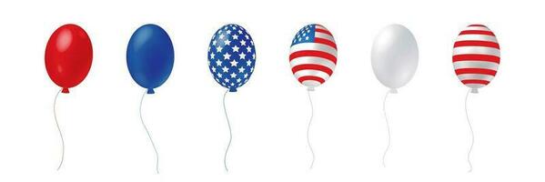 A set of balloons with a pattern of the American flag in honor of July 4th Independence Day. Volumetric 3D ball. vector