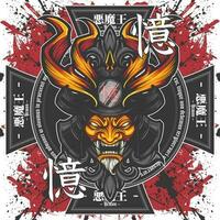 samurai cabeza oni demonio máscara mascota emblema logo vector