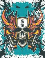 Japanese skull oni demon mask vector illustration