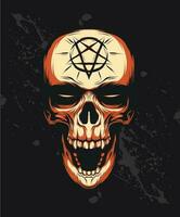 Skull head with pentagram symbol vector illustration