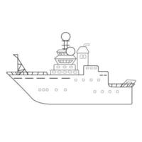 Black-white deep sea research explorer vessel, expedition ship, vector hand drawn outline isolated illustration for coloring book