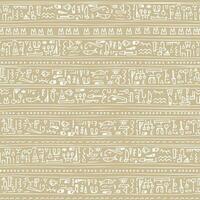 Beige white line hand drawn Boho vector seamless pattern border with egyptian symbols like hieroglyphs. It can be used for fabric, book cover, prints