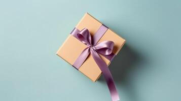 Pastel Gift Box with Ribbon, Flat Lay View. Generative AI photo