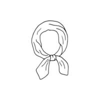 Hand-drawn women's headscarf vector illustration. Women's headscarf doodle element. Women's clothes. Black outline on white background.