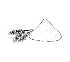 Hand-drawn wheat flour and ears, vector illustration, isolated on white background