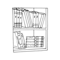 Hand-drawn bookshelf. Shelf with books in room library, Bookcase vector illustration, isolated