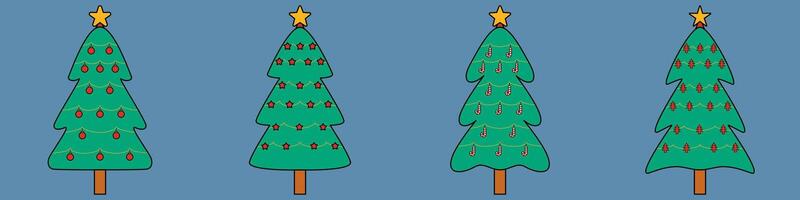 A set of Christmas trees with decoration on a background in a colorful Christmas concept, Vector illustration