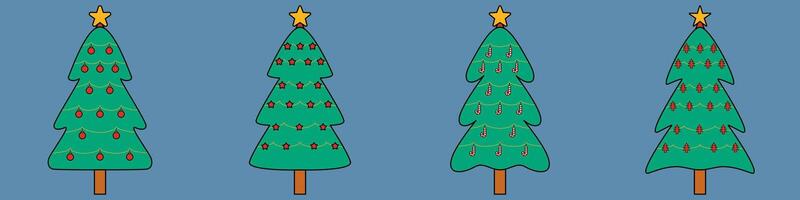 A set of Christmas trees with decoration on a background in a colorful Christmas concept, Vector illustration