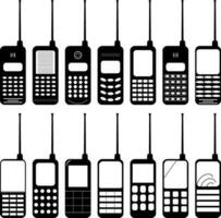Pack of Black and white phone mobile cell cellular icon transparent background EPS Vector art