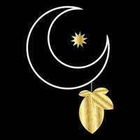 White Crescent Moon  With Star and Leaves In Premium Golden Gradient vector