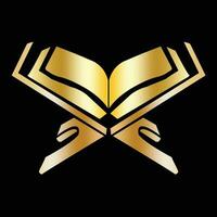 Holy Quran with open page on a stand in golden gradient vector