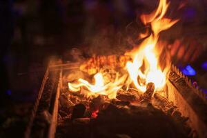 burning wood on fire pit photo