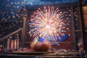 4to de julio, americano independencia o nuevo año víspera celebrando con fuegos artificiales en antecedentes. generativo ai. foto
