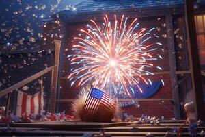 4th of July, American Independence or New Year Eve Celebrating with Fireworks in Background. . photo