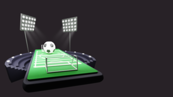 3D Render Of Football Field On Screen Of Smartphone With Stadium Lights And Copy Space. psd