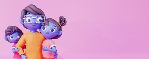 3D Illustration Of Cartoon Man Holding His Daughter With Son On Pink Background And Copy Space. psd