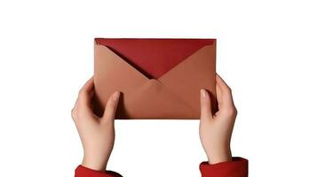 Photography of Female Hand Holding Brown Craft Paper Envelope. photo