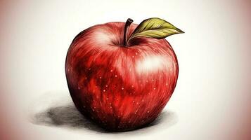 3D Art Image of Realistic Drawing Red Apple Isolated on Pastel Pink Background. Generative AI. photo