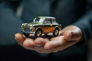 Hand of a Miniature Auto or Car. Generative AI. photo