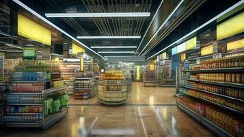 Interior Image of Underpinning Food Store or Grocery Sale Department Shop. Generative AI Digital Illustration. photo