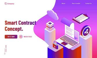 Digital Smart Contract Concept Based Landing Page Design in Purple and White Color. vector