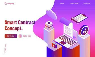 Digital Smart Contract Concept Based Landing Page Design in Purple and White Color. vector