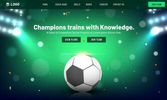 Soccer Champions Trains with Knowledge Game App or Responsive Template Design with Closeup Football on Bokeh Light Background. vector