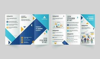 Tri-Fold Brochure Template, Leaflet Design with Double-Side Preview in Blue and White Color. vector