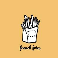 contour sketch of french fries on a colored background vector