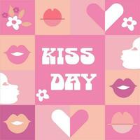Kiss Day retro vintage pattern groovy. Easy to edit template for typography poster, banner, sticker, flyer, badge, t-shot vector