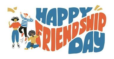 Celebrating International friendship day concept. Group of young positive teens vector