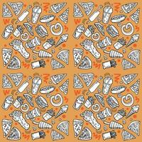 Seamless pattern fastfood meal include pizza, ice-cream, coffee, french fries, burgers vector