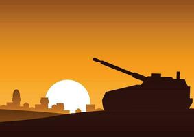 tanque todavía en Desierto a ataque enemigo,silueta diseño, pueblo fondo, vector ilustración