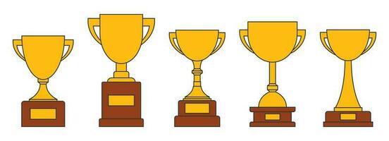 Award trophy goblet. Gold cup in flat design. Vector illustration