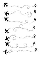 Airplane travel path set vector illustration isolated on white