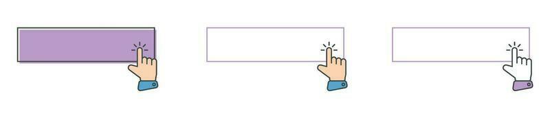 Click cursor icon with click here button vector set. Action button with mouse click