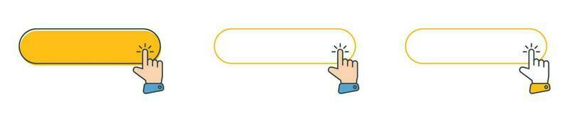 Click cursor icon with click here button vector set. Action button with mouse click