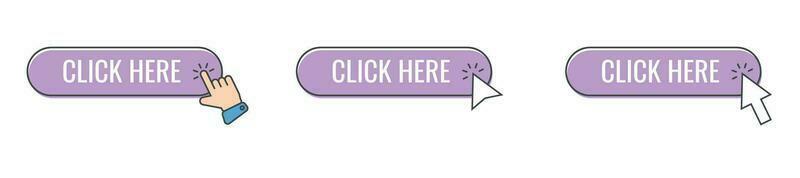 Click cursor icon with click here button vector set. Action button with mouse click