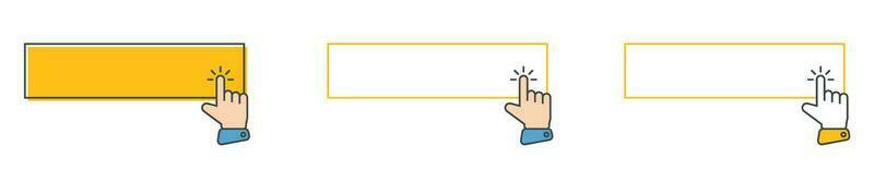 Click cursor icon with click here button vector set. Action button with mouse click