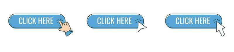 Click cursor icon with click here button vector set. Action button with mouse click