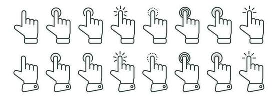 Hand cursor icon in different gestures. Finger mouse cursor. Clicking cursor vector illustration