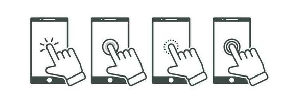 mano cursor hacer clic en el teléfono inteligente icono vector ilustración